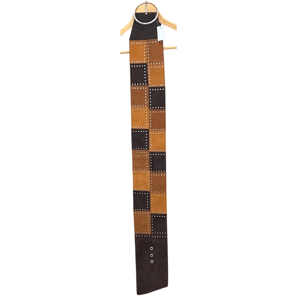 Michael Michael Kors Brown Tan Suede Studded Patchwork Wide Waist Belt 553927 M - Picture 2 of 6